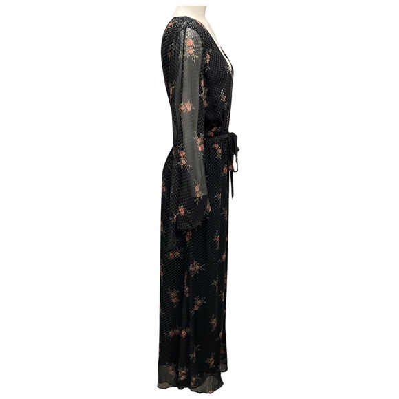 ZIMMERMANN BLACK MULTI FLORAL CHIFFON JUMPSUIT WITH BELT - Picture 2 of 6